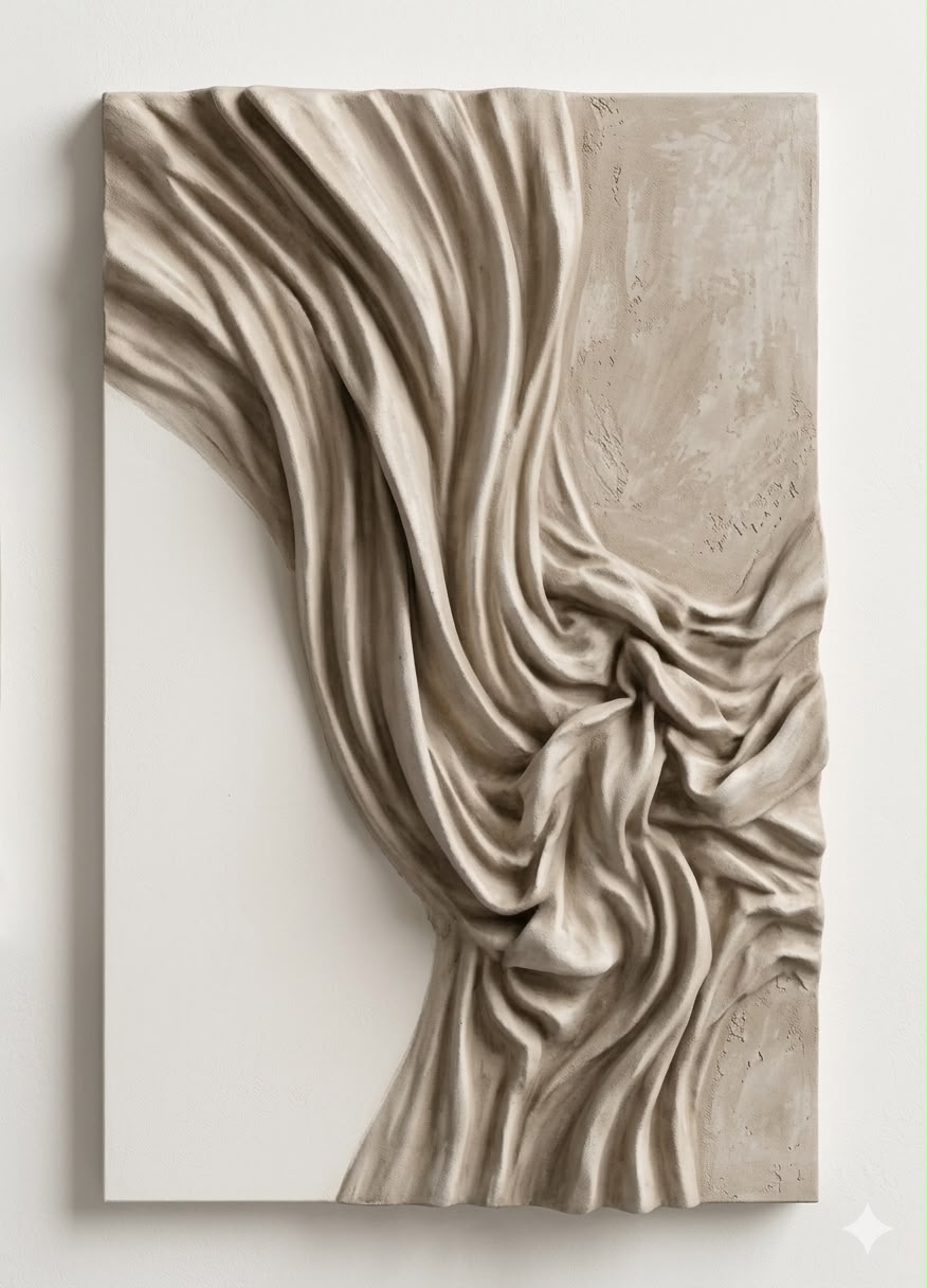 Earthen Veil warm beige sculptural wall panel by VIORA